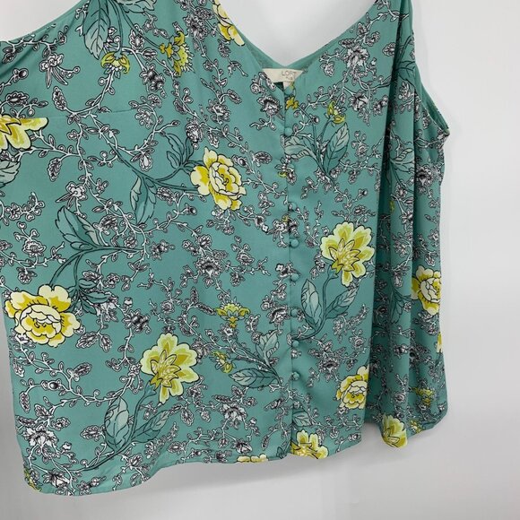 LOFT Top Floral Print Sleeveless V Neck Button Cami Tank Strappy - Picture 11 of 11